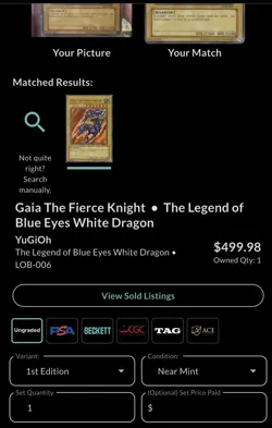 Gaia the Fierce Knight LOB-006 the Legend of Blue Eyes White Dragon 1st Edition - Image 3