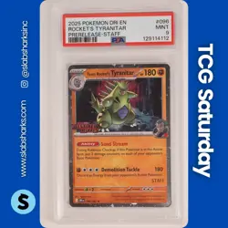 2025 POKEMON DESTINED RIVALS #096/182 TEAM ROCKET'S TYRANITAR STAFF HOLO PSA 9 - Image 1