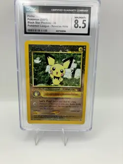 CGC 8.5 NM MINT + Pichu 35 Reverse Holo Black Star Promo 2001 Pokemon League - Image 1