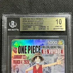 BGS 10 PRISTINE One Piece Card Monkey.D.Luffy US College Basketball Voyage Promo - Image 2