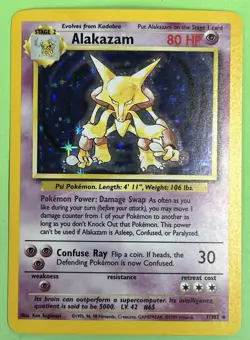 Pokemon TCG Alakazam Base Set Holo Card 1/102 Unlimited Rare NO PLAY NEAR MINT - Image 1