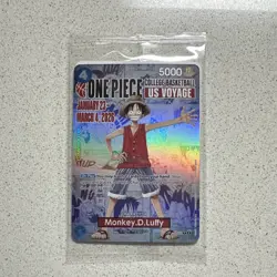 Bandai Namco One Piece CCG Monkey.D.Luffy US Voyage Promo Full Art Foil Card - Image 1