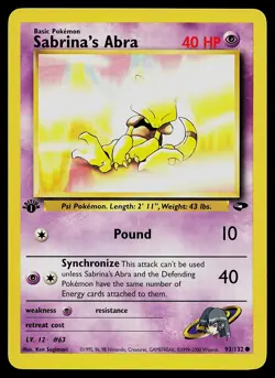 Pokemon Card - Sabrina's Abra 1st Edition Gym Challenge 93/132 - Image 1
