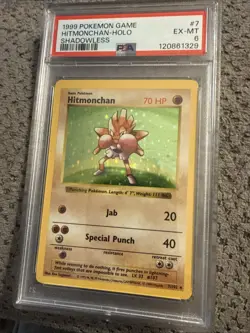 1999 Pokemon Game Shadowless First Edition Hitmonchan 7/102 PSA 6 - Image 1