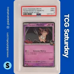2025 POKEMON DESTINED RIVALS #087/182 TEAM ROCKET'S MIMIKYU STAFF HOLO PSA 9 - Image 1