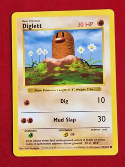 Pokemon TCG Diglett Base Set 47/102 Regular Shadowless Common Vintage LP - NM - Image 1