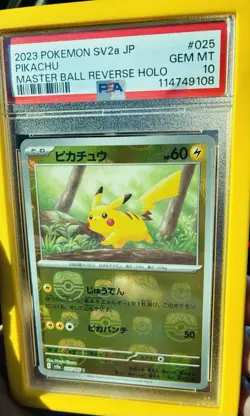 Pokemon 2023 Pikachu 025/165 Sv2a Master Ball Reverse Holo Japanese PSA 10 - Image 1