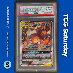 2016 POKEMON SM BLACK STAR PROMOS #SM201 RESHIRAM & CHARIZARD GX TAG TEAM PSA 6 - Image 1