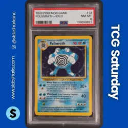 1999 POKEMON BASE SET UNLIMITED #13/102 POLIWRATH HOLO RARE PSA 8 - Image 1