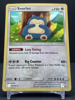 SNORLAX Holo Foil 158/214 Rare - 2019 Pokemon SM-Unbroken Bonds NM-MT - Image 1