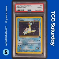 1999 POKEMON FOSSIL #10/62 LAPRAS HOLO RARE PSA 8 - Image 1