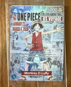 One Piece Monkey D. Luffy US Voyage College Basketball Promo Card - SEALED - Image 1