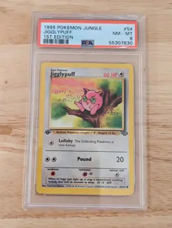 PSA 8 Near MINT Jigglypuff 1999 Jungle 1st Edition Pokemon Card - Image 1