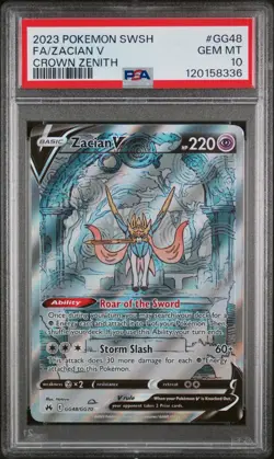 2023 POKEMON SWORD & SHIELD CROWN ZENITH #GG48 FULL ART/ZACIAN V PSA 10 - Image 1
