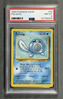 1999 Pokemon Game #59 POLIWAG Common WOTC Base Set Series Card 59/102 PSA 8 - Image 1
