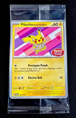 Pokemon Card Pikachu Berkemeja Batik 190/SV-P Indonesia Journey Pink Promo New - Image 1