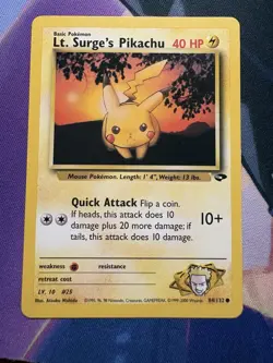 Pokemon TCG Lt. Surge's Pikachu Card #84/132 Gym Challenge, Regular Non-Holo - Image 1