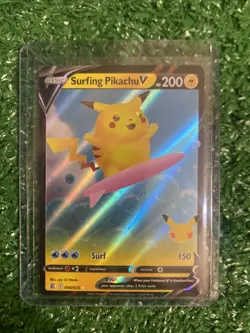 Pokemon 2021 TCG SWSH Celebrations Ultra Rare Surfing Pikachu V Card 008/025 NM - Image 1