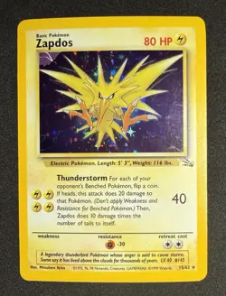 Zapdos 15/62 Holo Rare Fossil Unlimited Vintage 1999 Pokemon TCG LP/M - Image 1