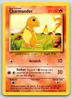 Charmander - Base Set 46/102 Unlimited Vintage WotC Pokemon 151 Card MP - Image 1