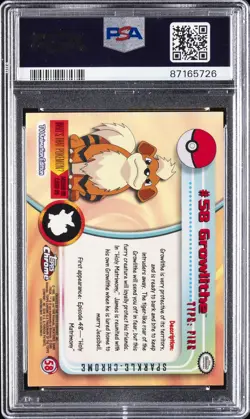 2000 TOPPS CHROME POKEMON T.V. SPARKLE #58 GROWLITHE PSA 10 - Image 2