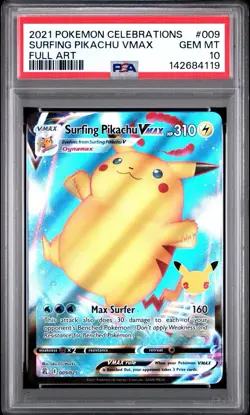 2021 POKEMON CELEBRATIONS #009 FULL ART/SURFING PIKACHU VMAX PSA 10 - Image 1
