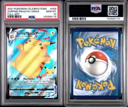 2021 POKEMON CELEBRATIONS #009 FULL ART/SURFING PIKACHU VMAX PSA 10 - Image 3