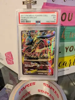 2017 POKEMON MEGA POWERS COLL PROMO #55A FULL ART/M LUCARIO EX PSA 5 - Image 1