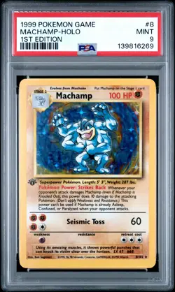 1999 Pokemon Game MACHAMP 1st EDITION Holo Rare MINT PSA 9 8/102 #8 - Image 1