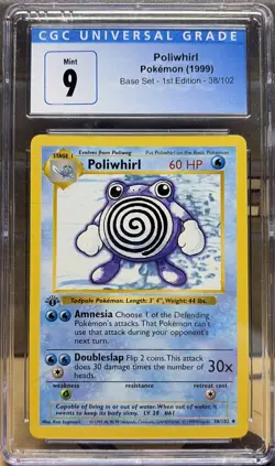 Pokemon Poliwhirl Base Set Shadowless 1st Edition CGC 9 Mint 38/102 Card Vintage - Image 1