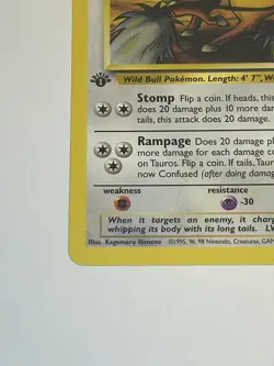 Pokemon Card 1st Edition Jungle Tauros 47/64 - Image 3