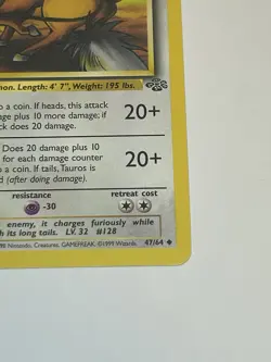 Pokemon Card 1st Edition Jungle Tauros 47/64 - Image 5