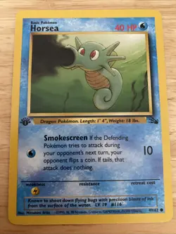 Pokemon Card 1st Edition Fossil Horsea 49/62. WoTC Vintage - Image 1