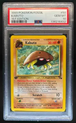 1999 Pokemon Fossil 1st Edition Kabuto #50/62 PSA 10 - Image 1