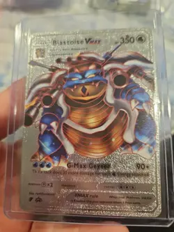 Pokemon Blastoise Vmax Silver Foil Fan Art Vinyl Textured Collector Card HP350 - Image 2