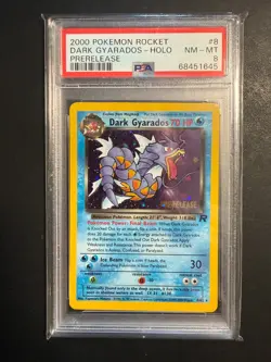 2000 POKEMON ROCKET PRERELEASE #8 DARK GYARADOS-HOLO PSA 8 - Image 1