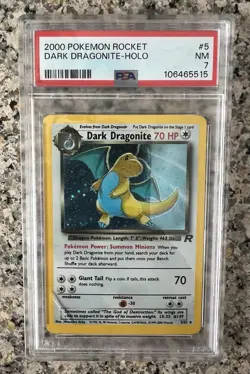 Pokemon Dark Dragonite 5/82 Team Rocket Holo - PSA 7 (slight line on glass) - Image 1