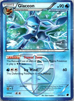 Glaceon (Team Plasma) 23/116 Rare Plasma Freeze MP Pokemon TCG CREASE - Image 1