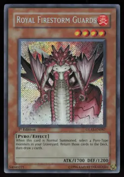 Royal Firestorm Guards GLAS-EN087 Secret Rare 1st Edition Yu-Gi-Oh - Image 1