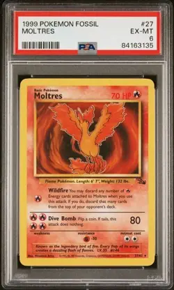 1999 Pokemon TCG Fossil Moltres 1st Edition PSA 6 EX-MT 27/62 Vintage Rare Card - Image 1