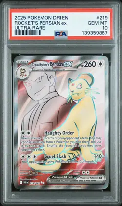 2025 POKEMON DRI EN-DESTINED RIVALS ULTRA RARE TEAM ROCKET'S PERSIAN EX PSA 10 - Image 1