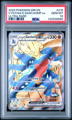 2025 POKEMON DRI EN-DESTINED RIVALS ULTRA RARE #215 CYNTHIA'S GARCHOMP EX PSA 10 - Image 1