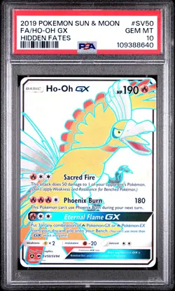 Fa/Ho-Oh Gx Pokemon Sun & Moon Hidden Fates SV50 PSA 10 - Image 1