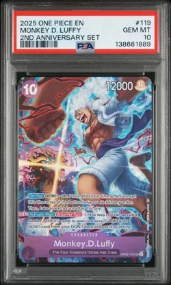 Monkey D. Luffy OP05-119 - One Piece 2nd Anniversary - PSA 10 - Image 1