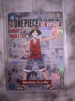 One Piece Monkey D. Luffy US Voyage College Basketball Card Illinois + POSTER - Image 1