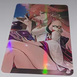 Yae Miko Genshin Impact Art Goddess Story Anime Waifu Card Girl Sexy Reading - Image 2
