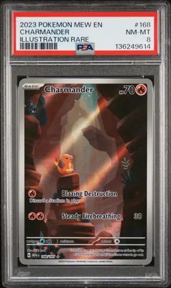 2023 POKEMON MEW EN-151 ILLUSTRATION RARE #168 CHARMANDER PSA 8 - Image 1