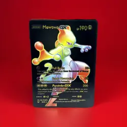 Mewtwo GX Black/Gold Foil Rainbow Display Custom Pokemon Fan Full Art Card - Image 2