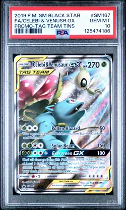2019 POKEMON SM BLACK STAR PROMO #SM167 FULL ART/CELEBI & VENUSAUR GX PSA 10 - Image 1