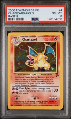 2000 Pokemon Game Base II #4 Charizard Holo Base II PSA 8 - Image 1